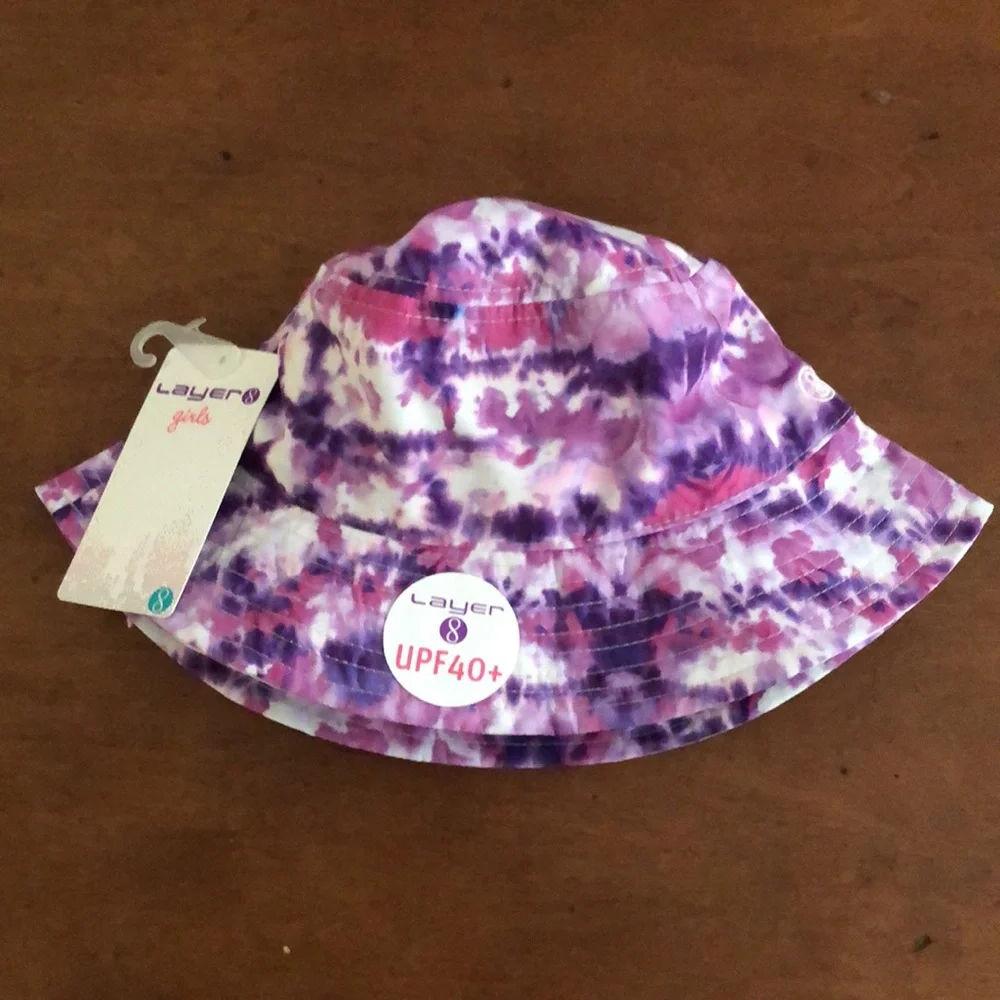 Girl’s Youth size Layer 8 UPF purple tie dye sun protection bucket hat